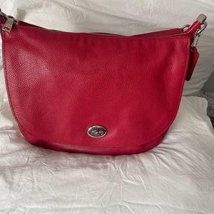 Coach red leather shoulder bag